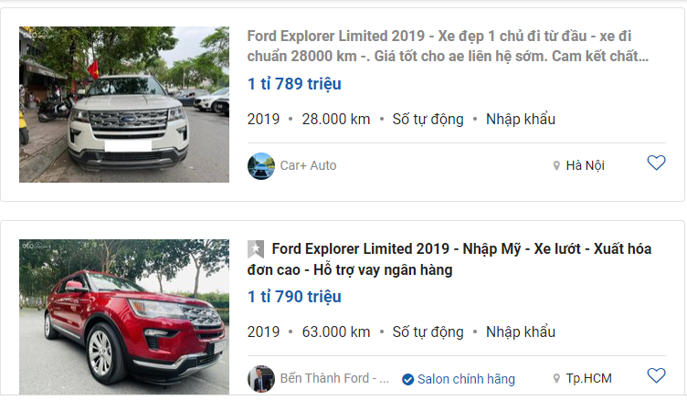 Ford Explorer 2019 cũ đang được chào bán với giá dao động từ 1,789 -1,870 tỷ đồng 1