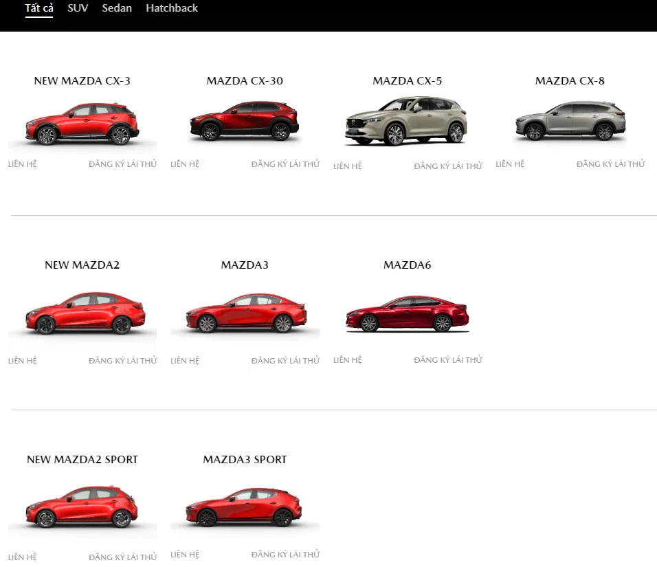 Danh mục sản phẩm trên website chính thức của Mazda Việt Nam không còn sự xuất hiện của bán tải BT-50